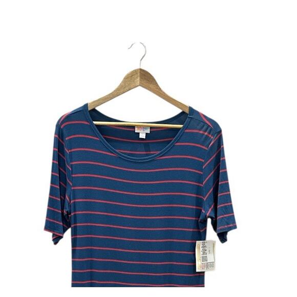 Women’s Lularoe Julia Blue And Red Striped Short Sleeve Dress Size L - NWT - Picture 2 of 4